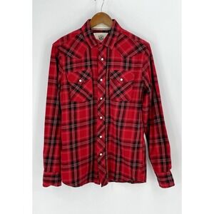 Roebuck Co Mens Size Small Pearl Snap Flannel Shirt‎  Red Plaid Western Outdoor